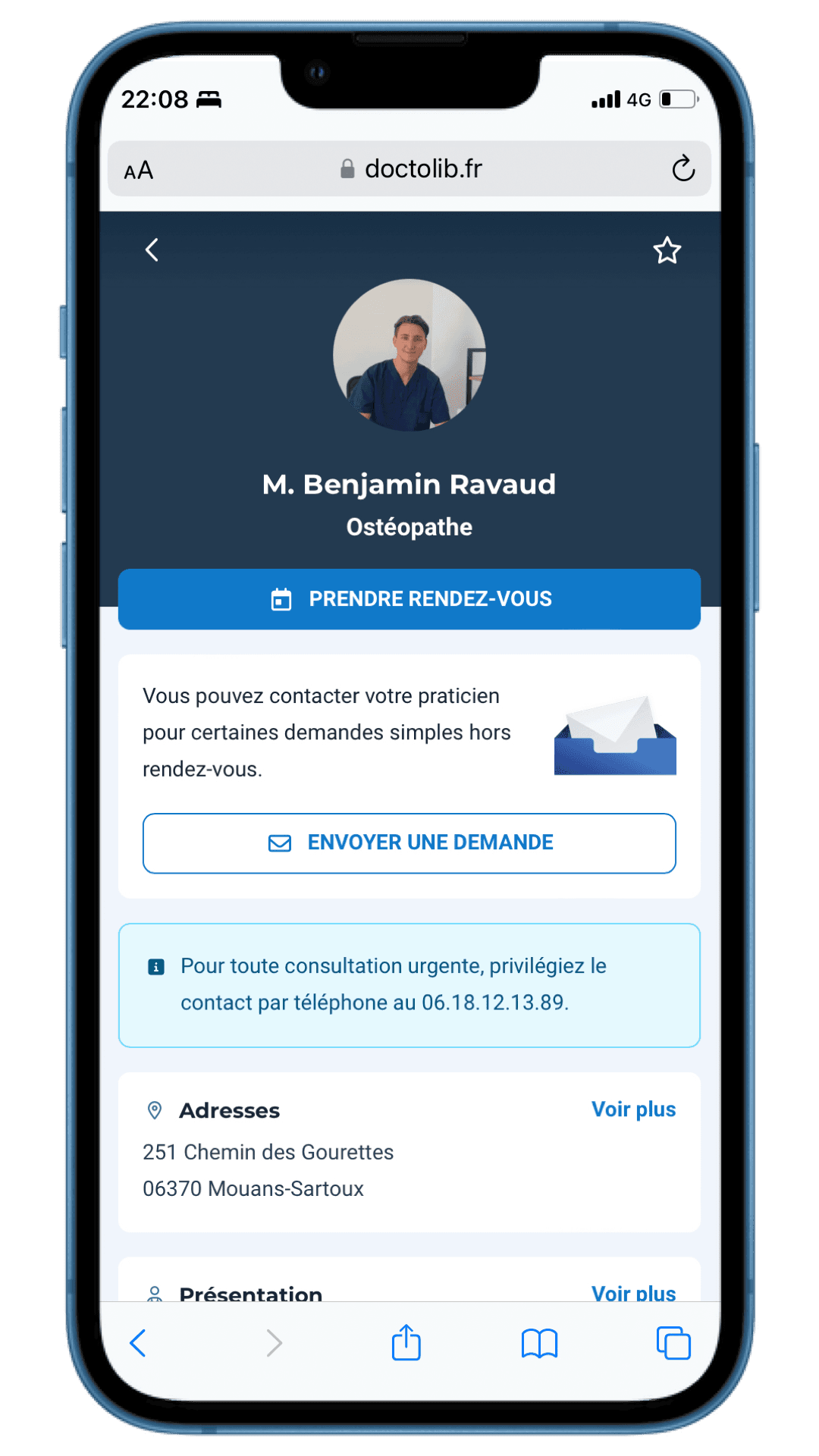 Application Doctolib de Benjamin Ravaud Ostéopathe Mouans-Sartoux